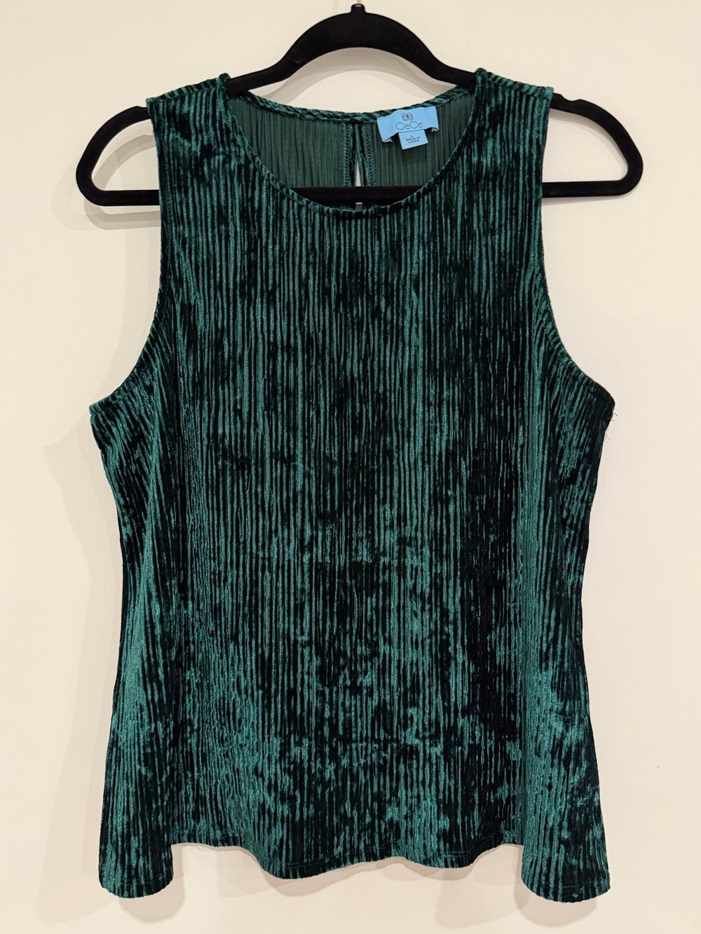 CeCe Emerald Green Crushed Velvet Sleeveless Top Size Large